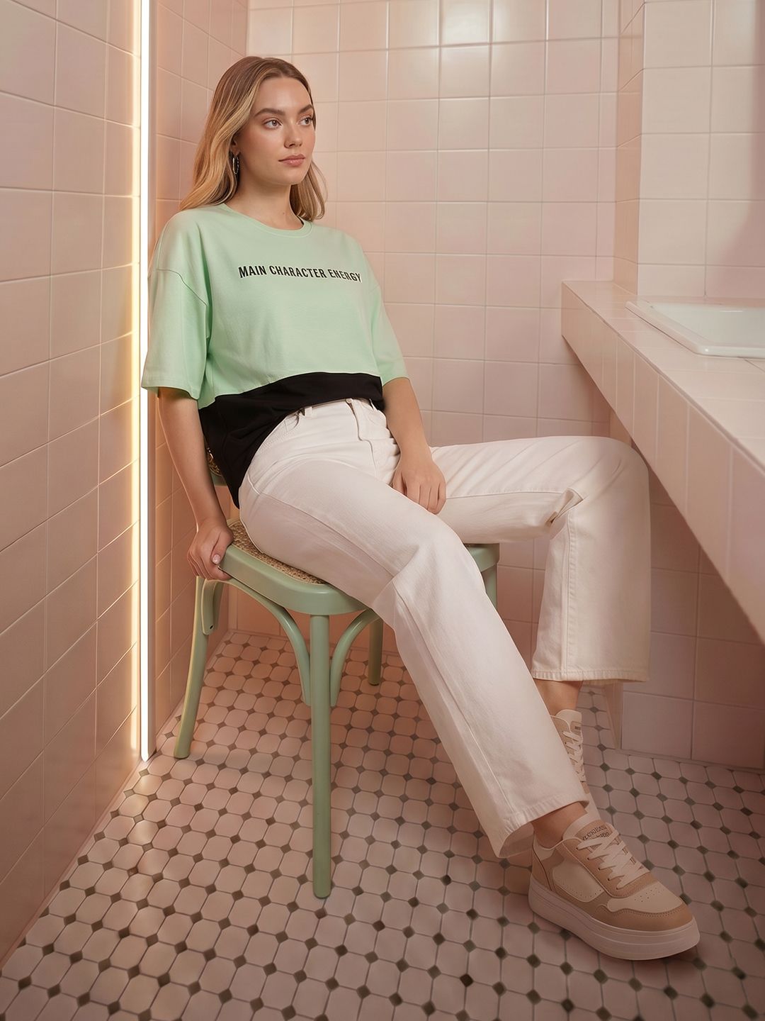 DressBerry Typography Printed Drop-Shoulder Sleeves Oversized Tshirt