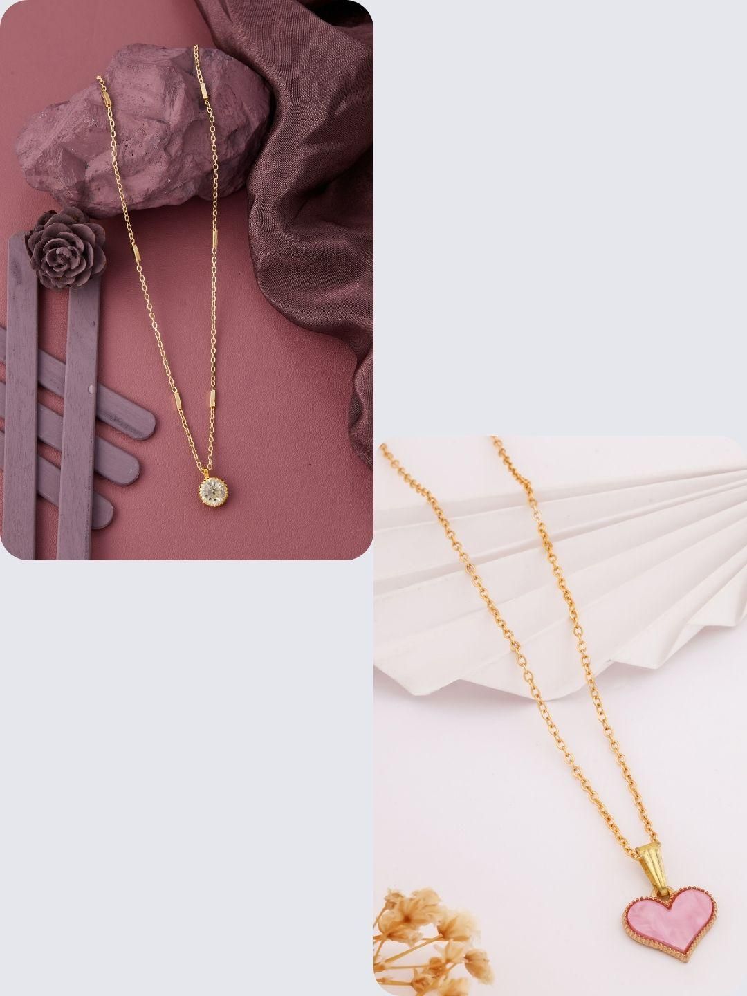 DressBerry Women Set Of 2 Pink & White Gold-Plated Chains