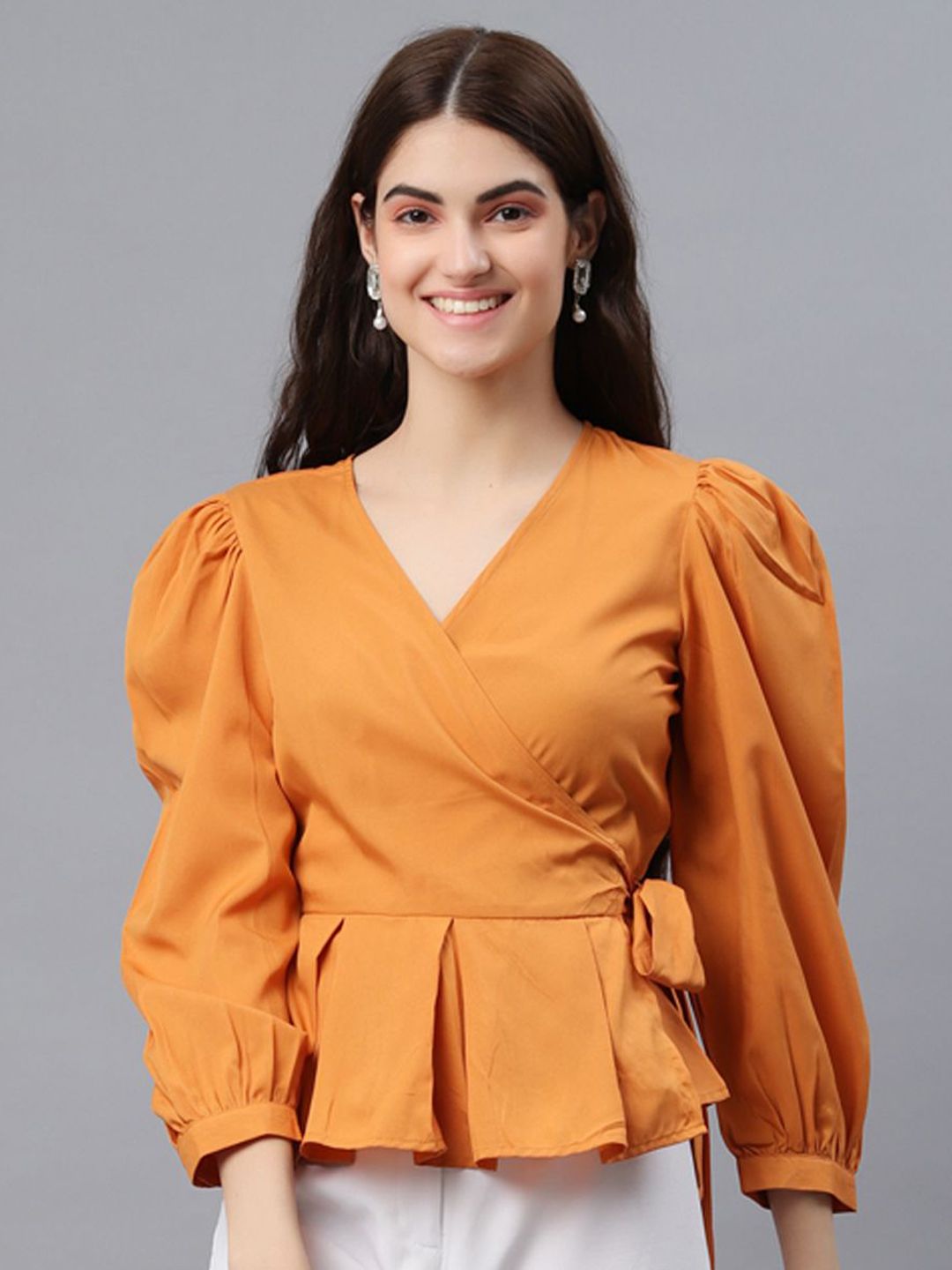 DressBerry Women Puff Sleeve Wrap Top