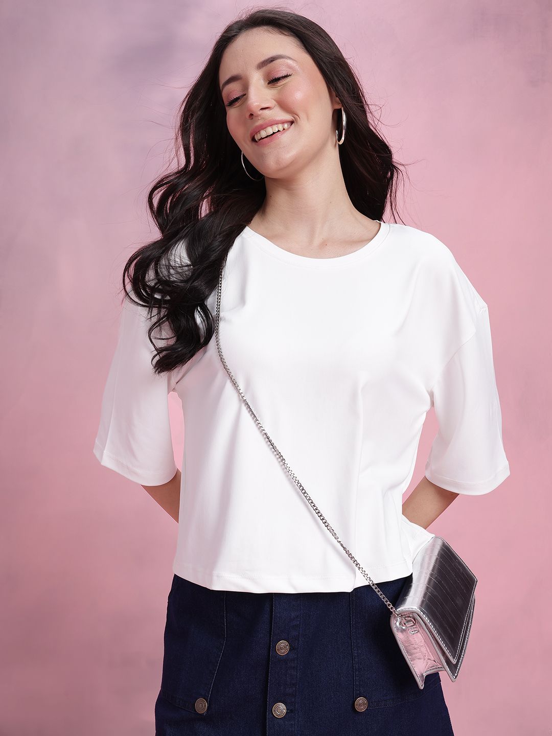 DressBerry Drop-Shoulder Sleeves Relaxed Fit T-shirt