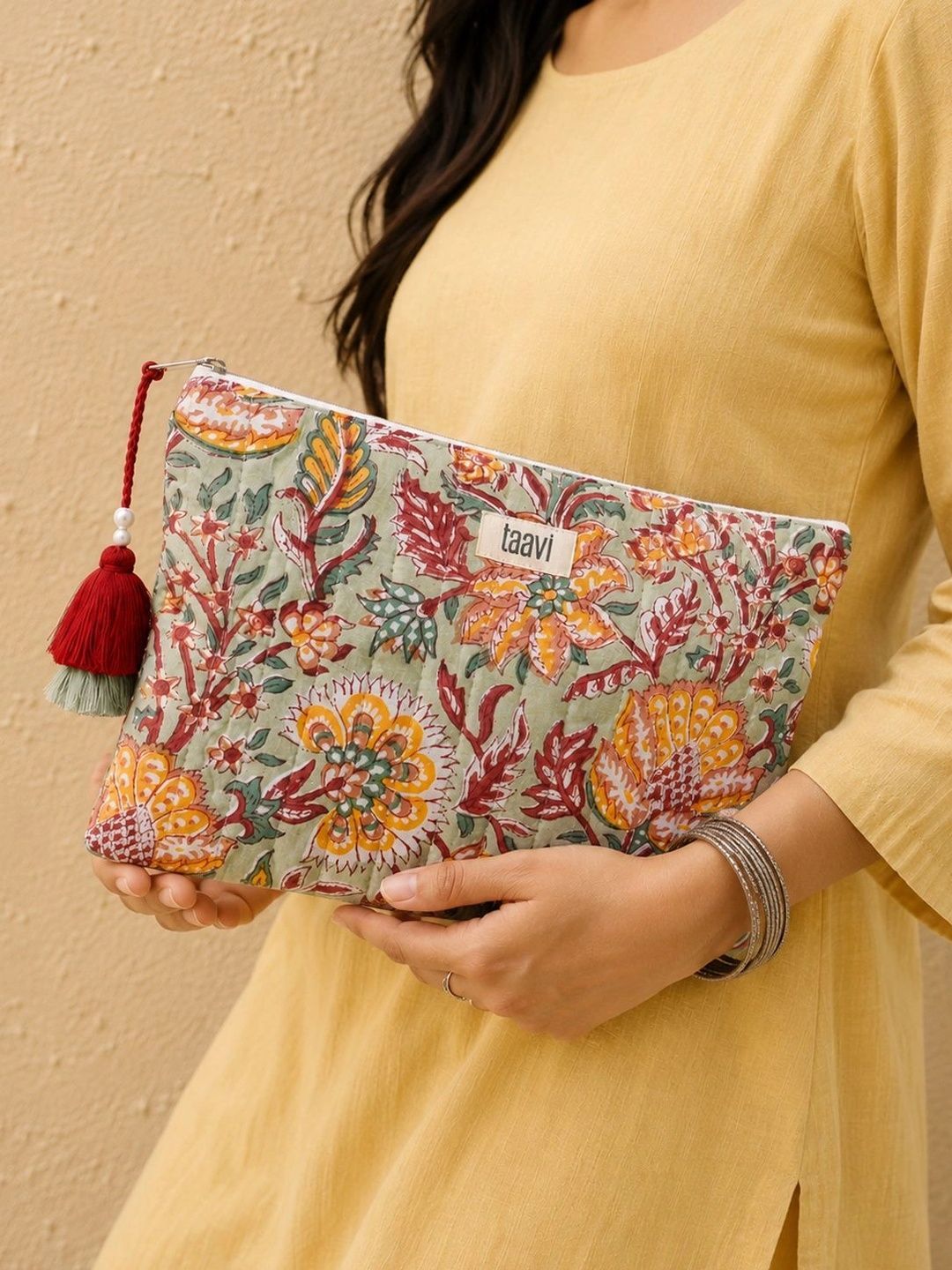 Taavi Floral Printed Handheld Bag with Quilted