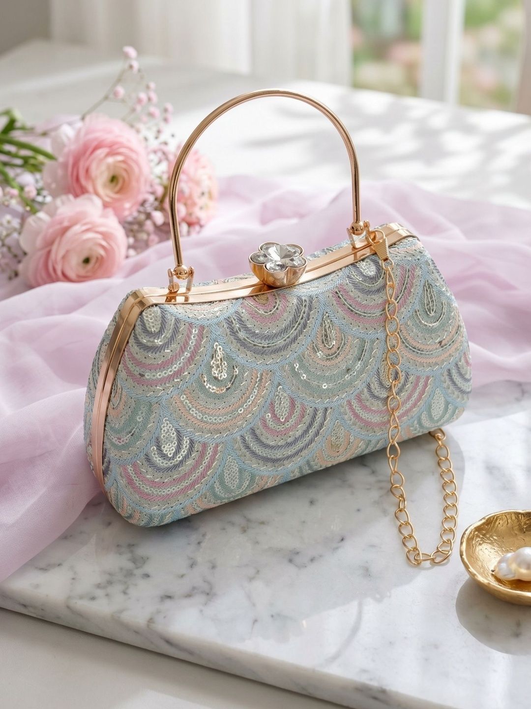 DressBerry Embroidered Embellished Box Clutch