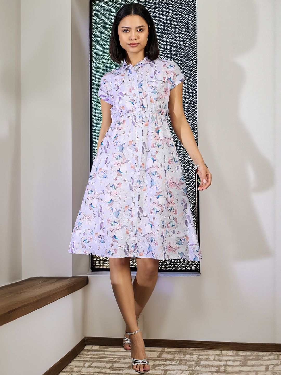 DressBerry Women Abstract Print Crepe A-Line Midi Dress