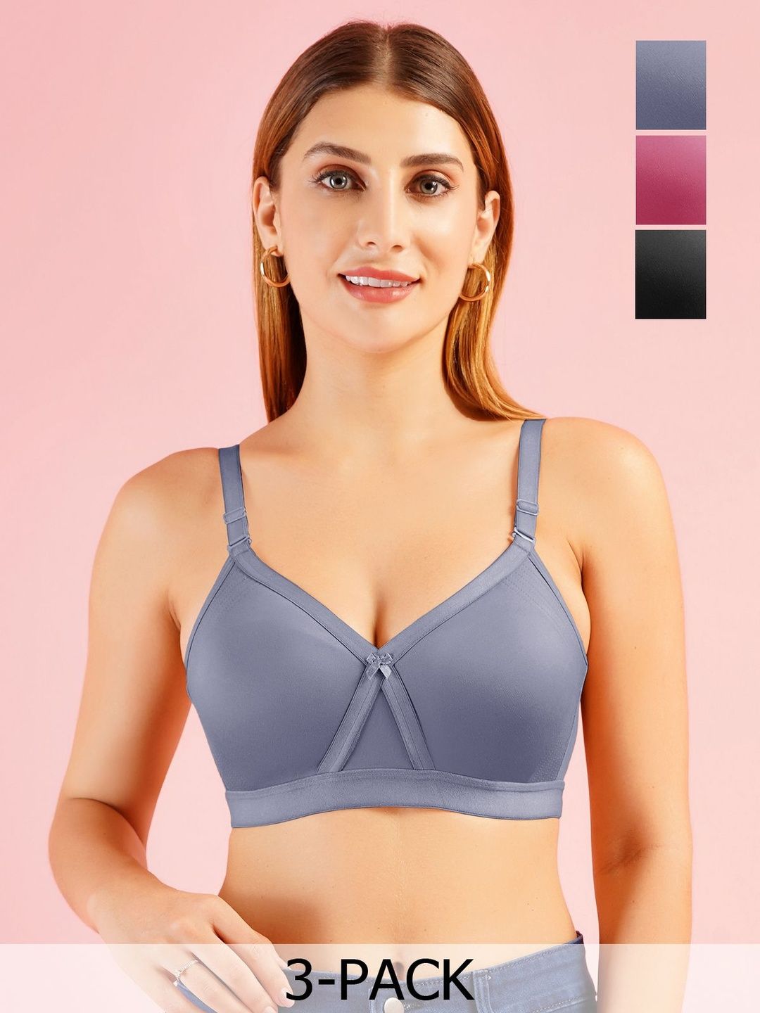 Buy DressBerry Pack Of 3 Krossover Seamless Non Padded Non Wired Full Coverage Bra -  - Apparel for Women