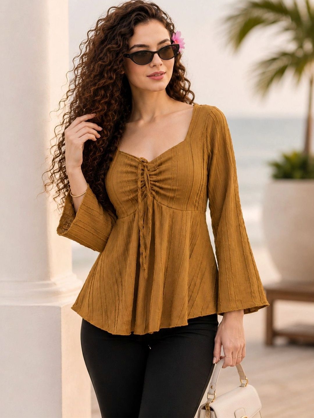 Zelvo Flared Sleeve Peplum Top