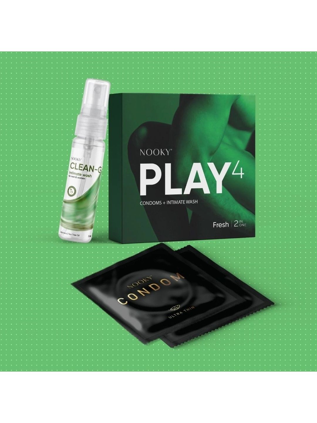 NOOKY 3-In-1 Ultra Thin Latex Condom & Intimate Wash With Play 4 Box