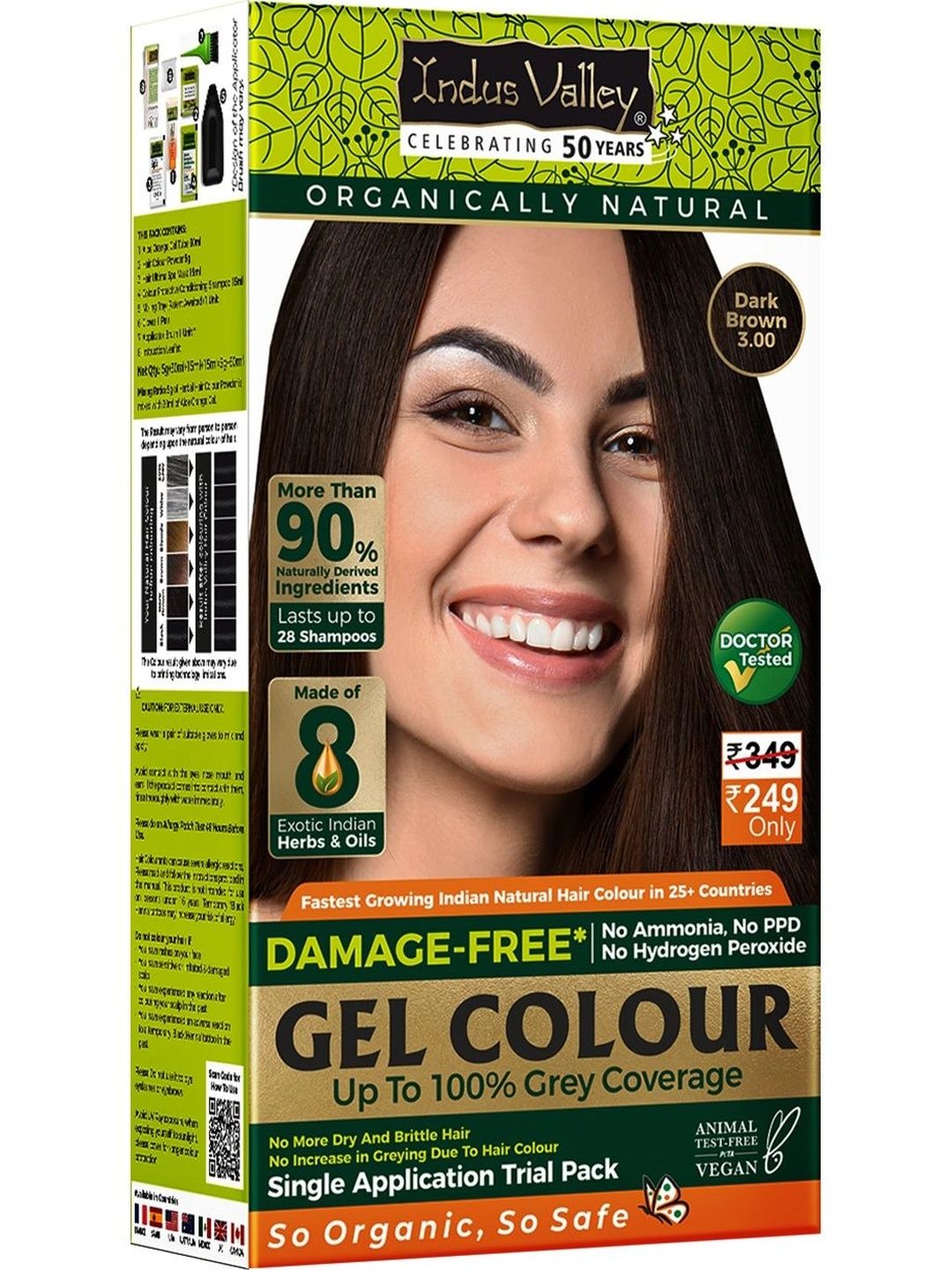 Indus Valley Damage Free Gel Hair Colour 65 g - Dark Brown 3.0
