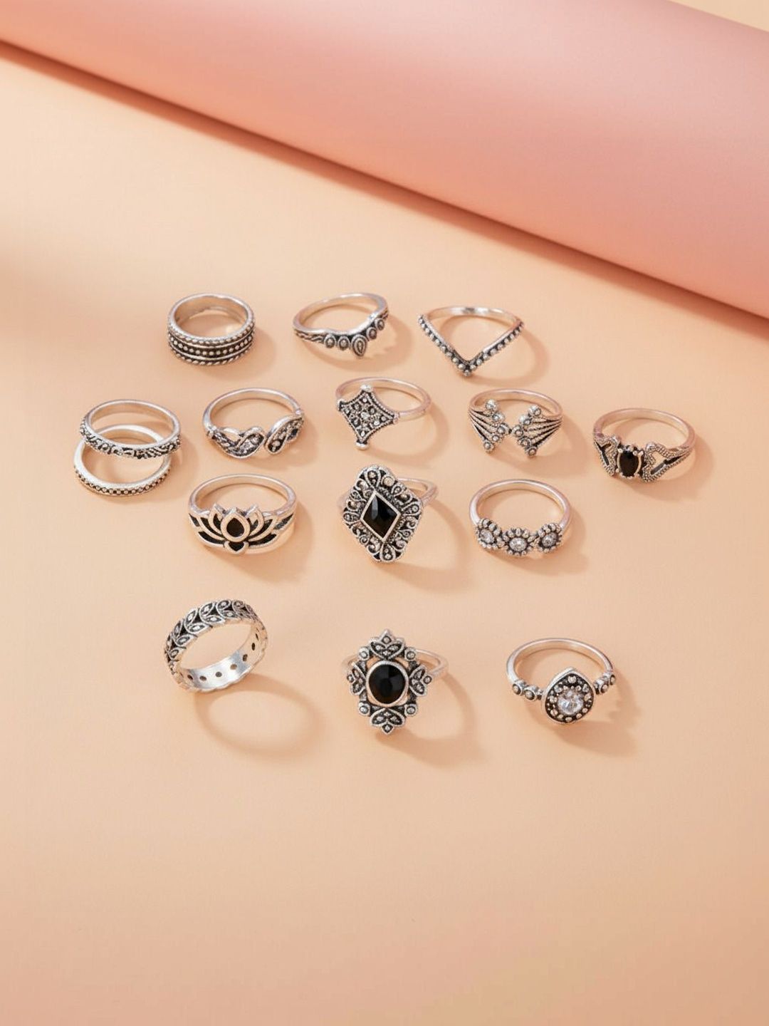 Buy DressBerry Pack Of 13 Silver Plated Stone Studded Finger Ring -  - Accessories for Women