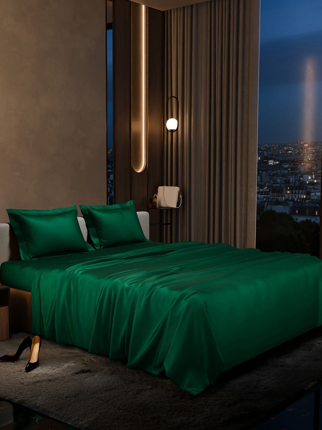 Stoa Paris Date Night Collection 220 TC Queen Bedsheet with 2 Pillow Covers-100 x 90