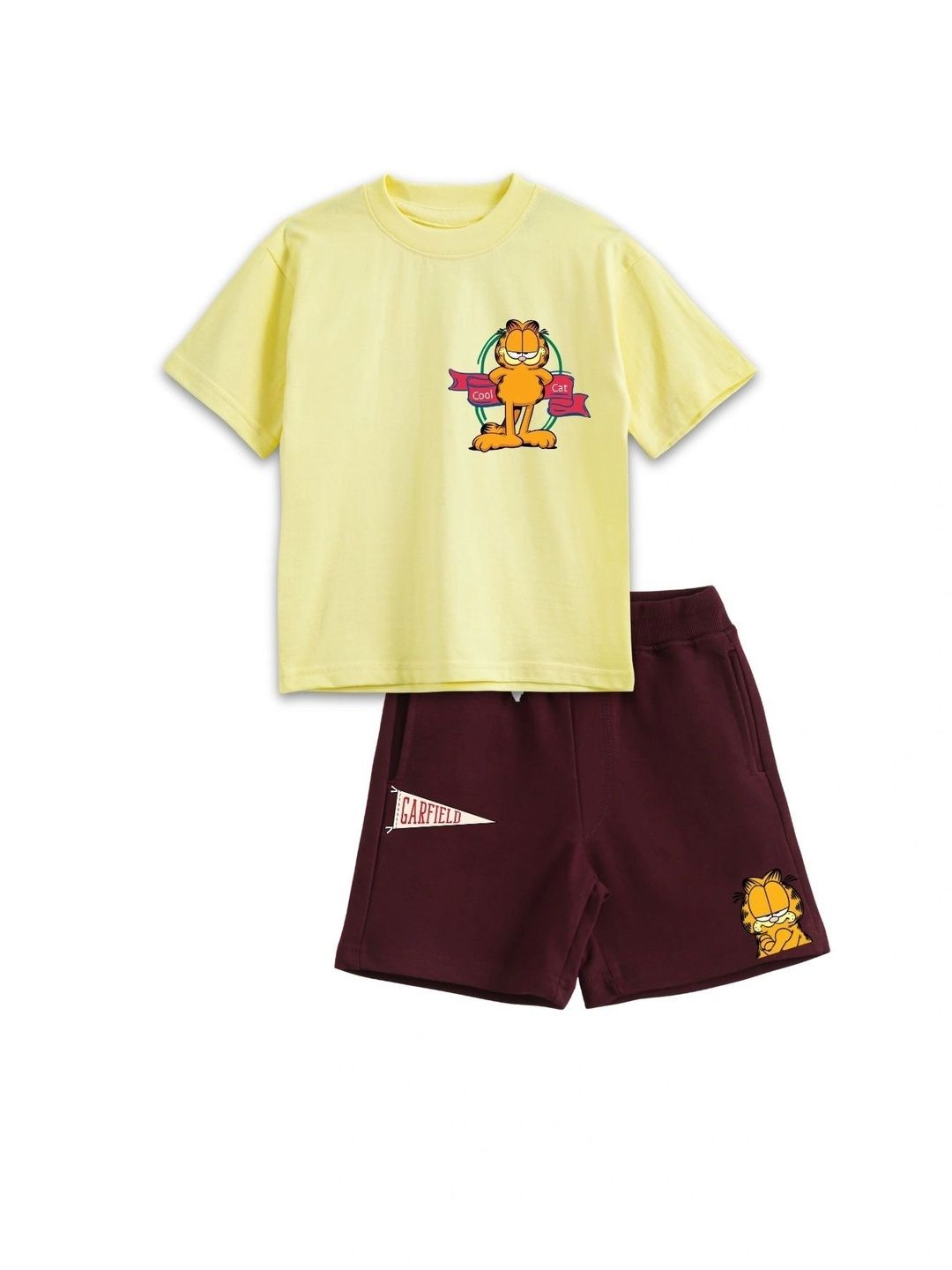 Kids-Girls Garfield Printed Half Sleeve Round Neck T-Shirt & Shorts 2
