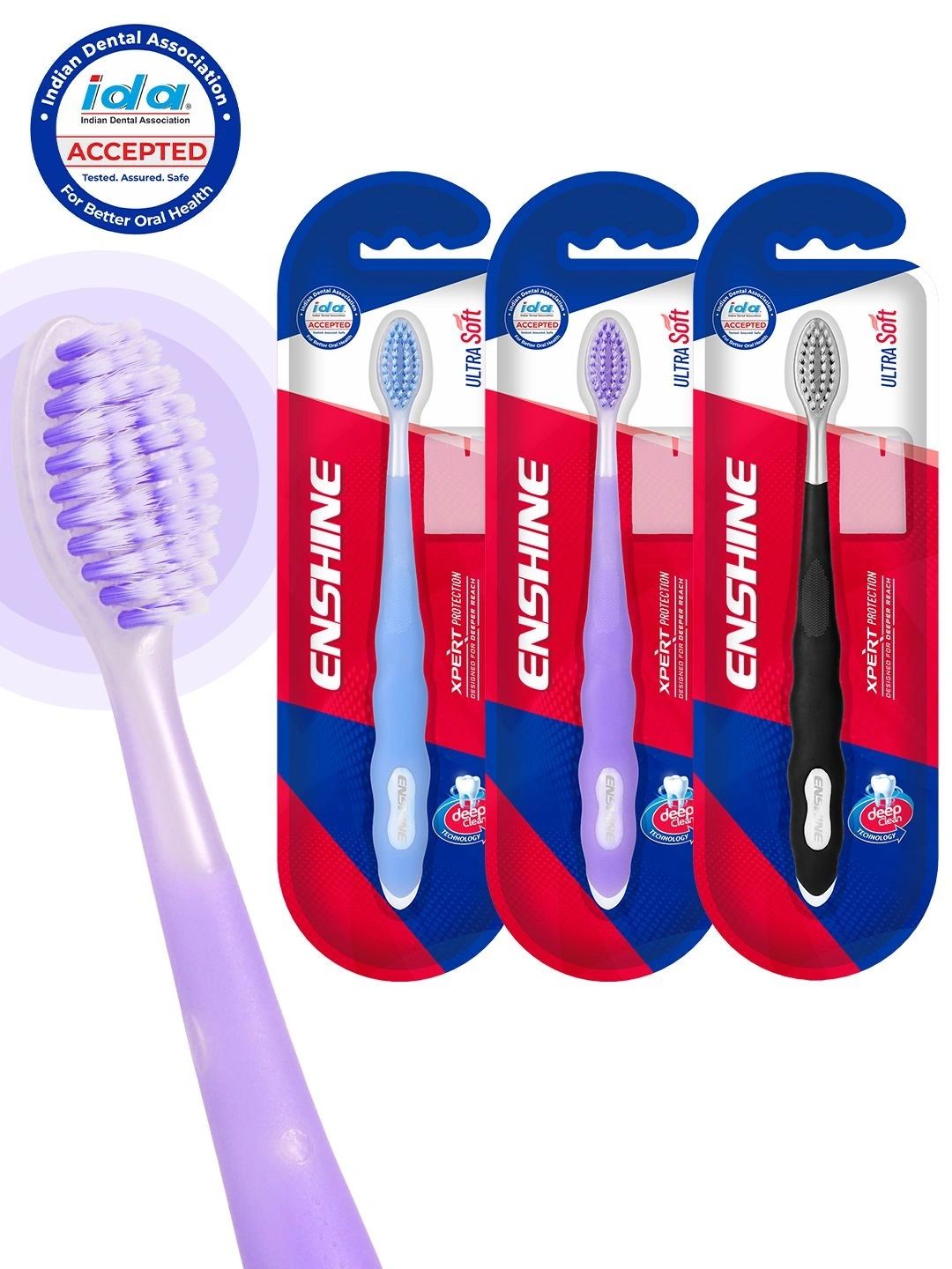 ENSHINE XPERT Set Of 3 Ultra-Soft Double-Tapered Bristles Toothbrushes