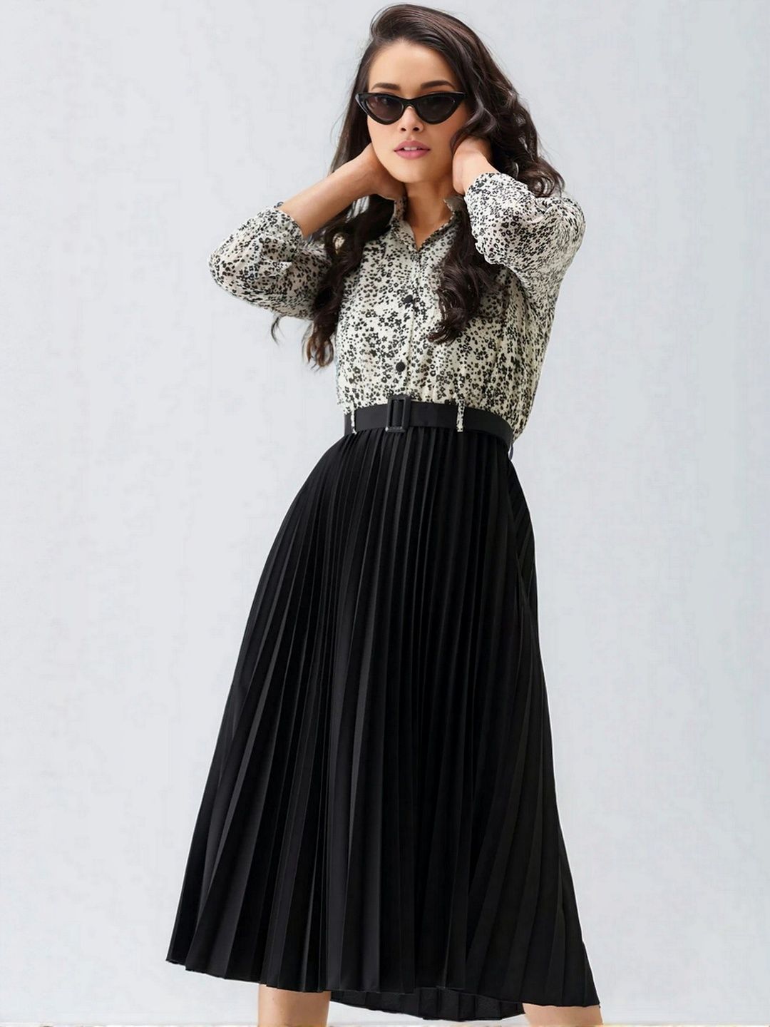 DressBerry Women Floral Print Crepe Fit and Flare Midi Dress