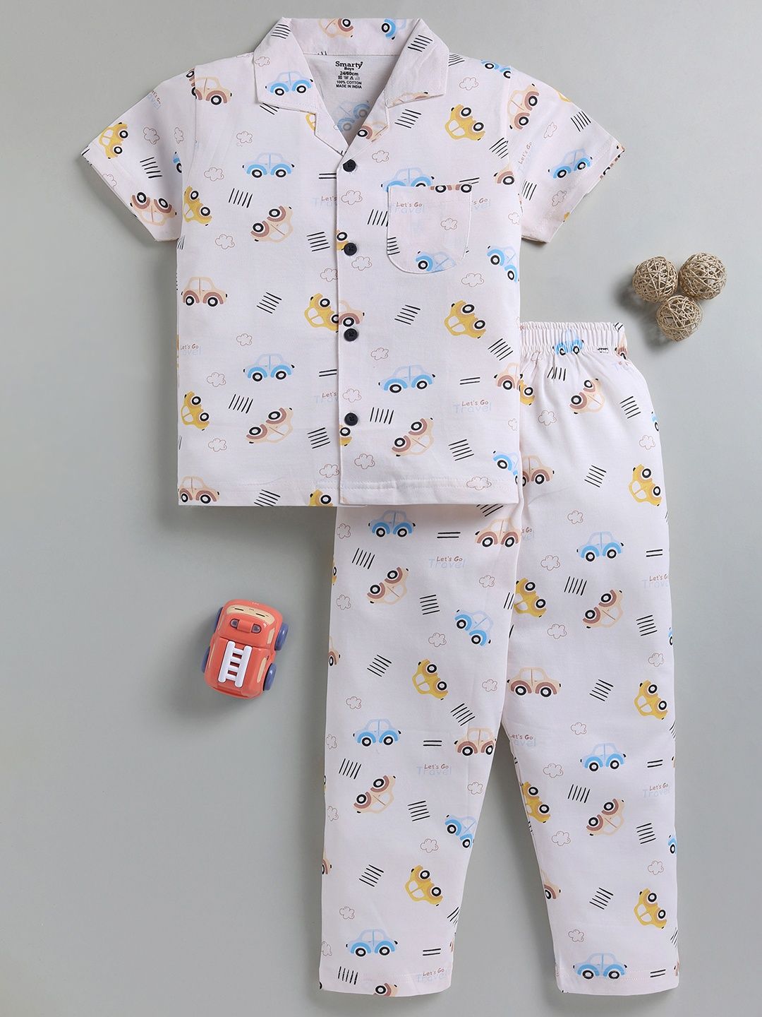 SMARTY BOYS Lapel Collar short Sleeves Printed Night suit