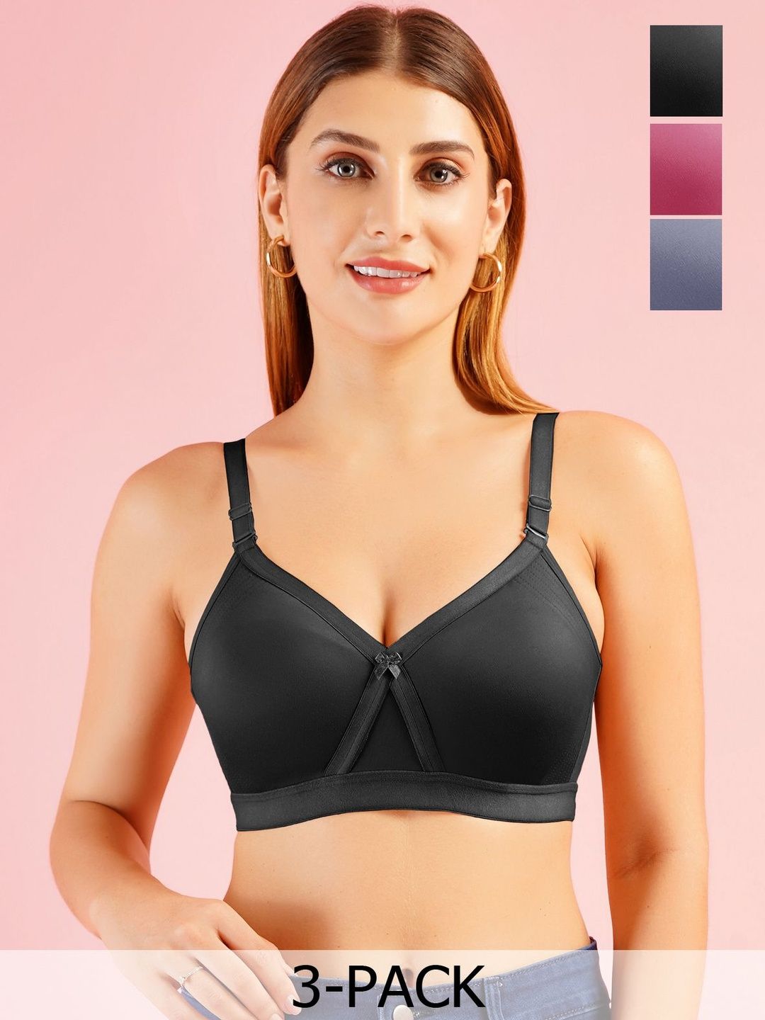 DressBerry Pack of 3 Krossover Seamless Non Padded Non wired Full Coverage Bra