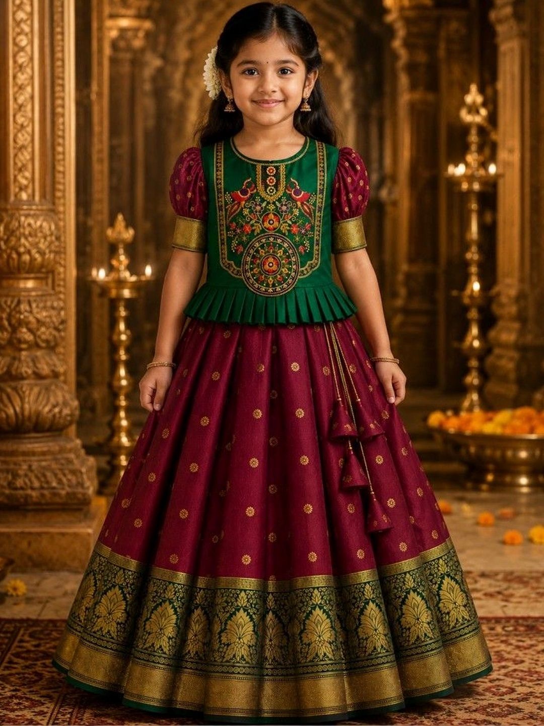 Ethzy Girls Embroidered Thread Work Ready to Wear Lehenga &