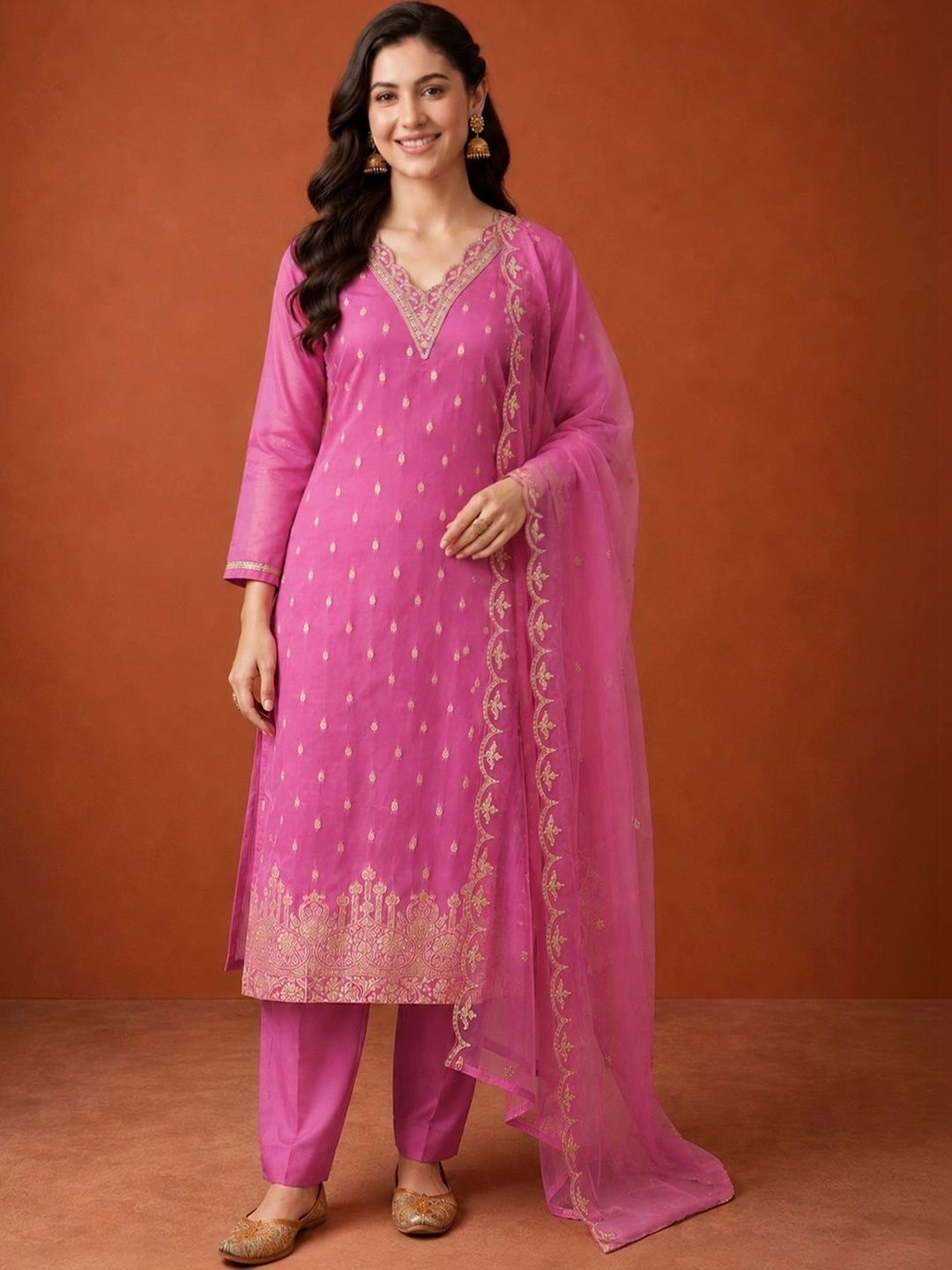 KALINI Women Ethnic Motifs Embroidered Regular Kurta with Trousers & With Dupatta