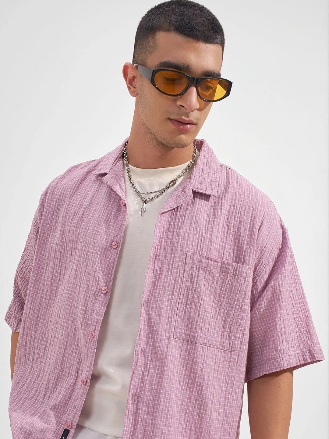 Highlander Men Mauve Short Sleeve Cuban Collar Crinkle Shirt