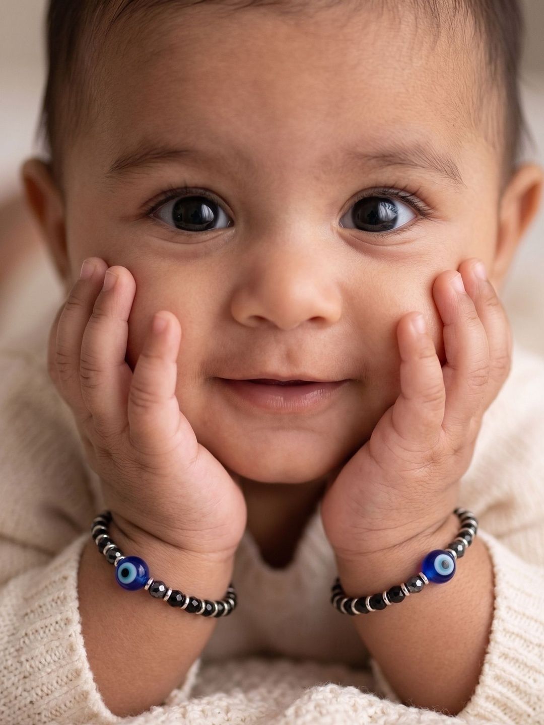 925 SILLER Kids Set Of 2 Sterling Silver Beaded Wraparound Nazariya Pure Silver Bracelet