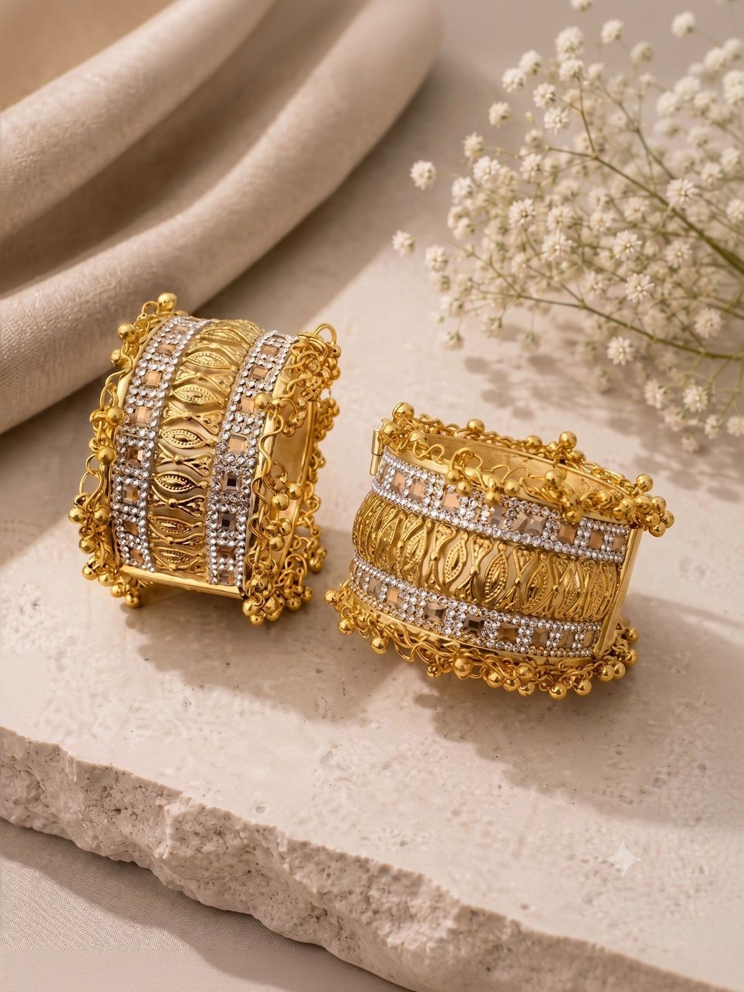 Buy Samridhi DC Set Of 2 Gold Plated Stone Studded & Beaded Bangles -  - Accessories for Women