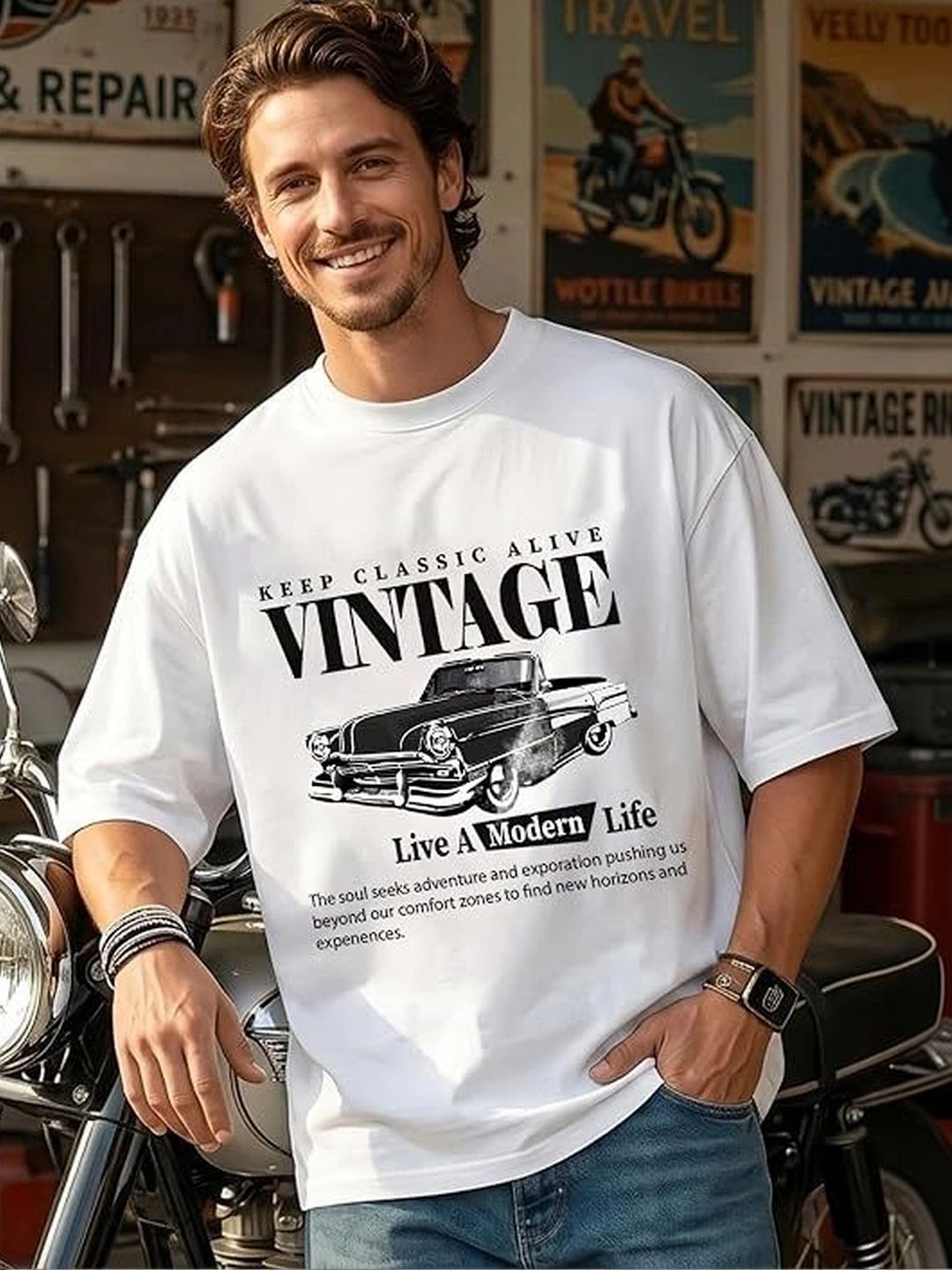 9TUNKI Men Printed Pure Cotton T-shirt