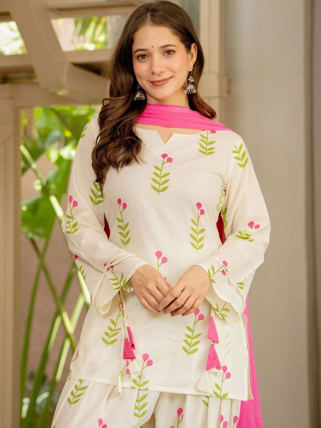 KALINI Women Floral Printed Regular Pure Cotton Kurta with Palazzos & With Dupatta