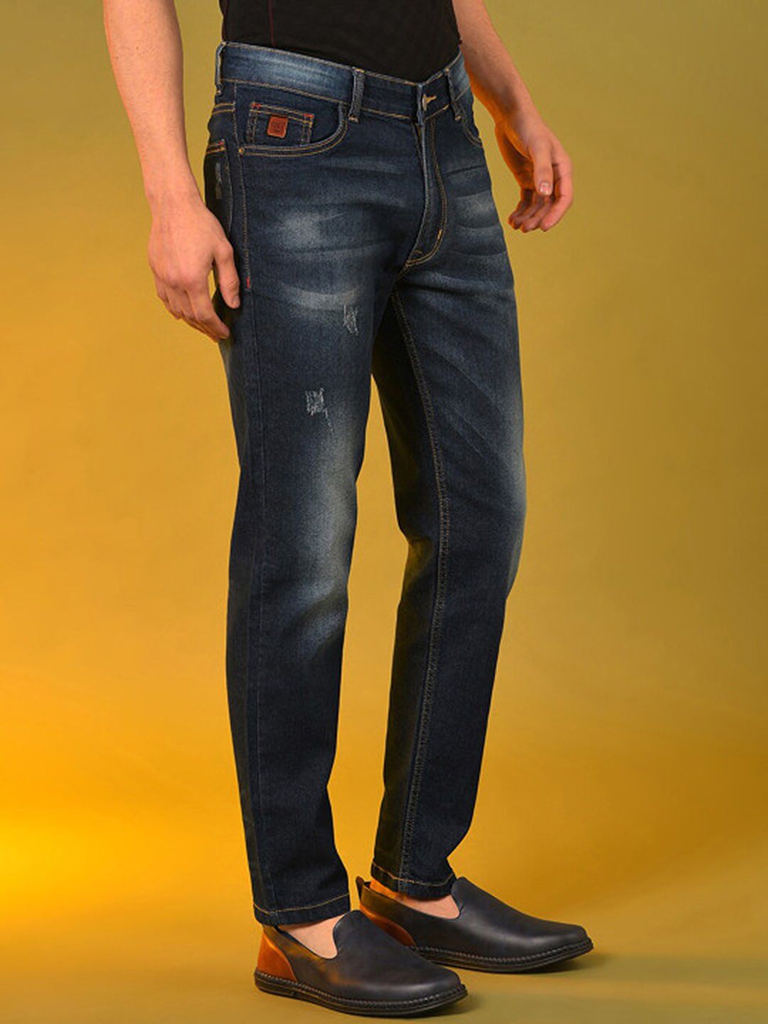 CAHOOT Men Smart Slim Fit Low Distressed Heavy Fade Stretchable Jeans