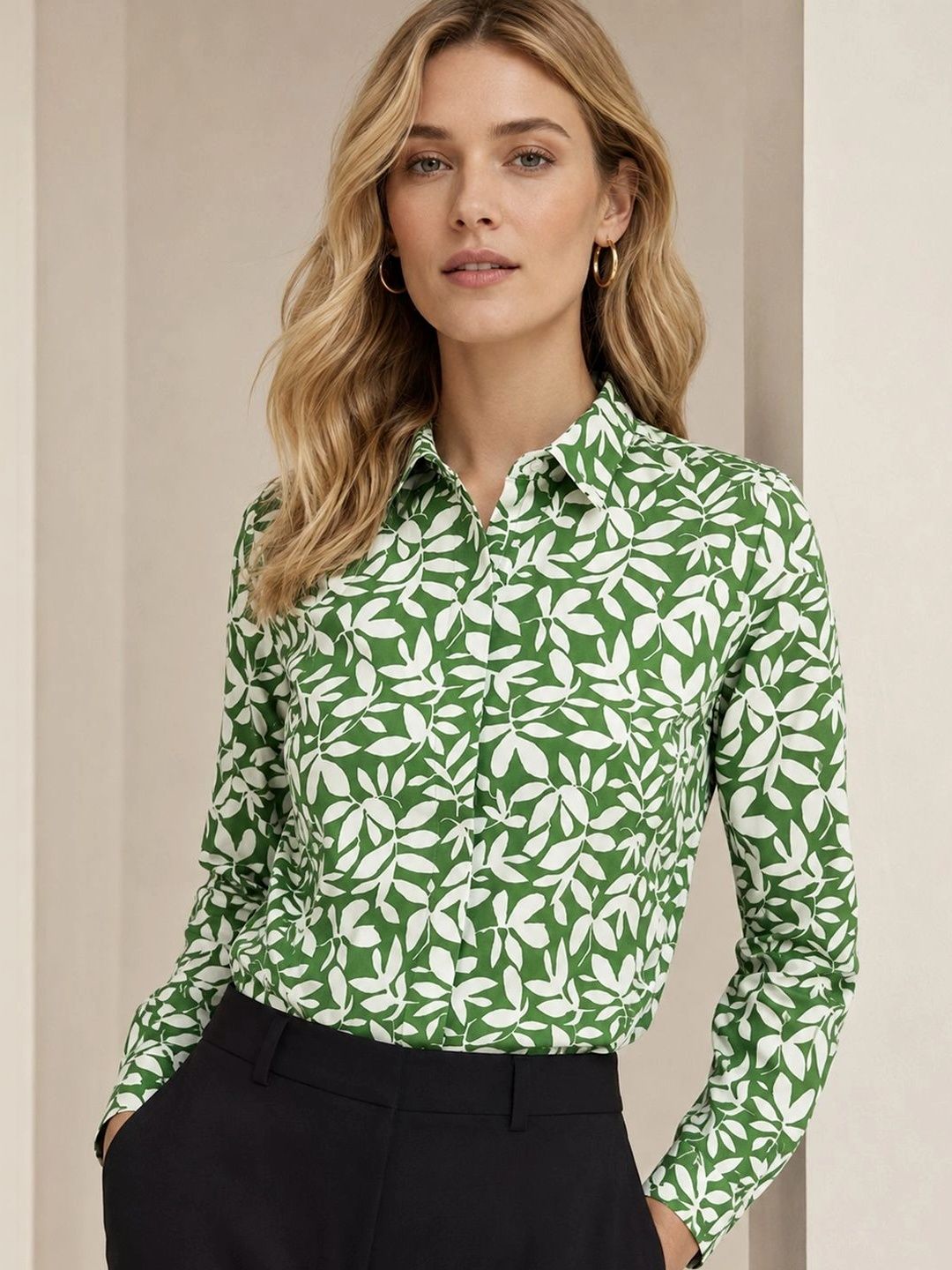 Hancock Women Classic Fit Spread Collar Floral Printed Cotton Semiformal Shirt
