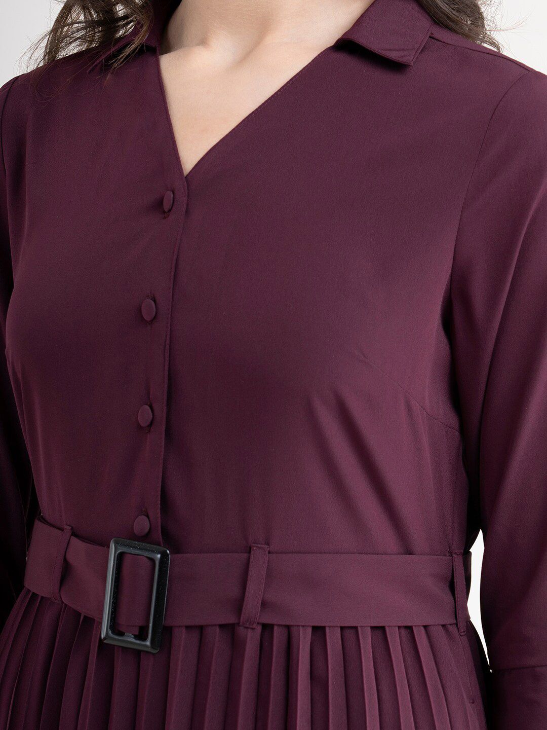 Maroon Striped A-Line Midi Women Dress 2