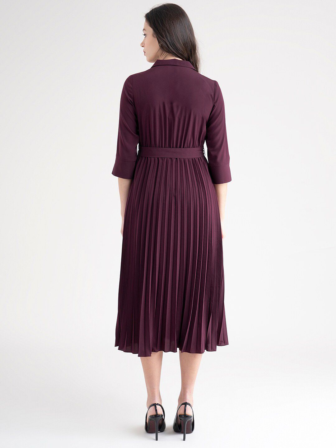 Maroon Striped A-Line Midi Women Dress 4
