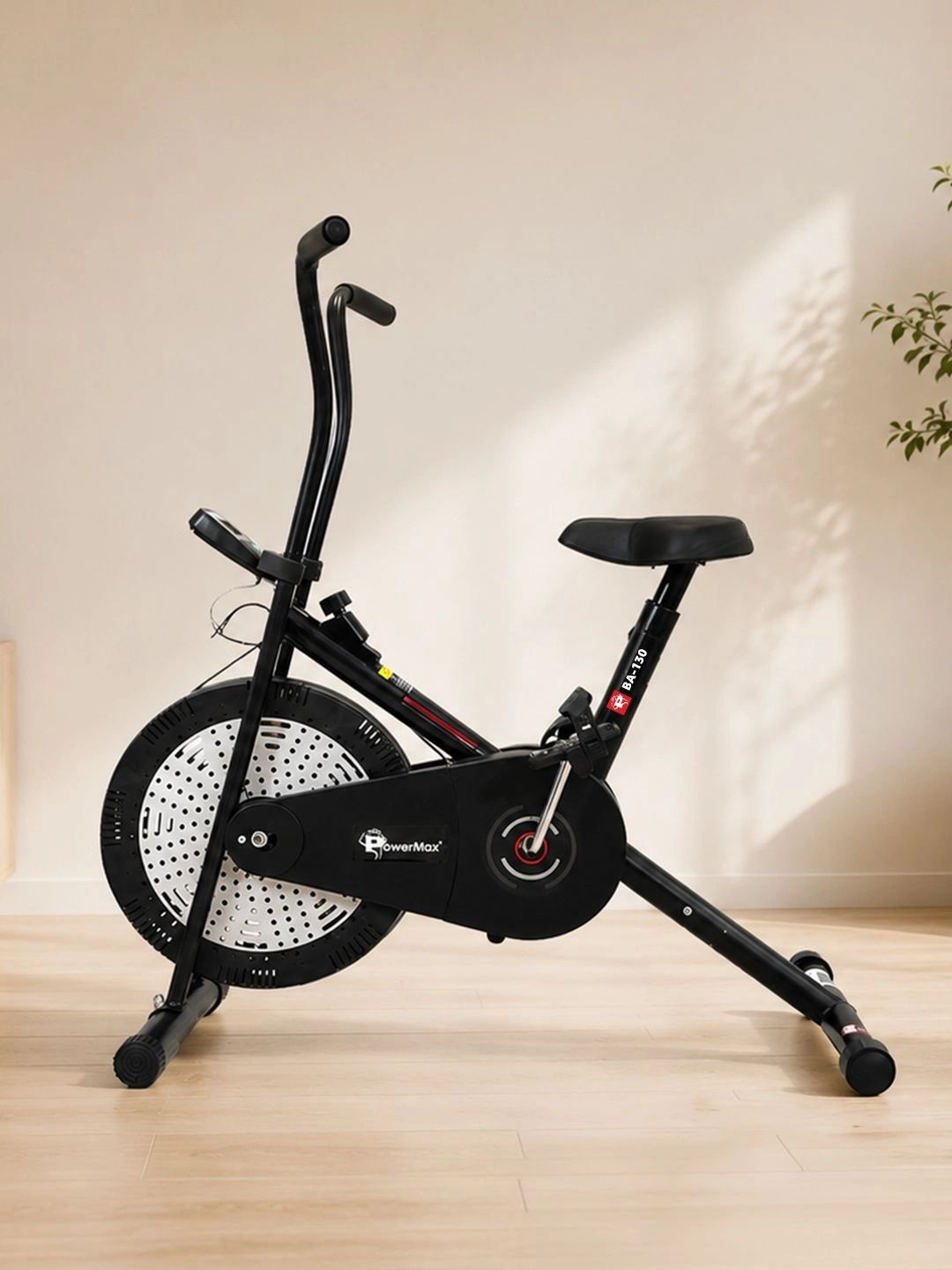 PowerMax Fitness Black BA-130 Adjustable Seat Air Bike Exercise Cycle