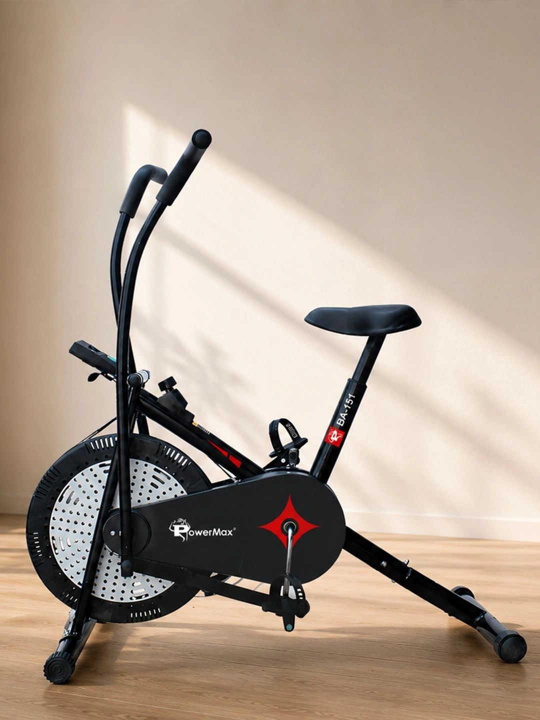 PowerMax Fitness BA-151 V-Belt Drive Air Bike Exercise Cycle 1.5kg Fly Wheel Moving Handle