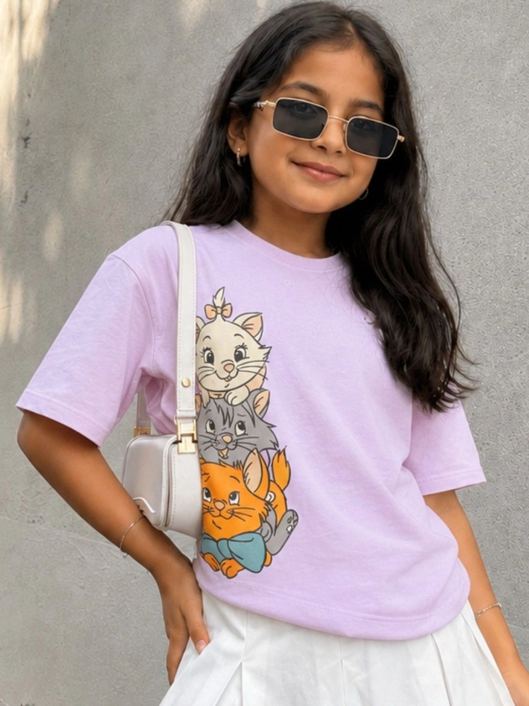 Girls Disney The Aristocats Printed Round Neck Cotton Boxy T-shirt
