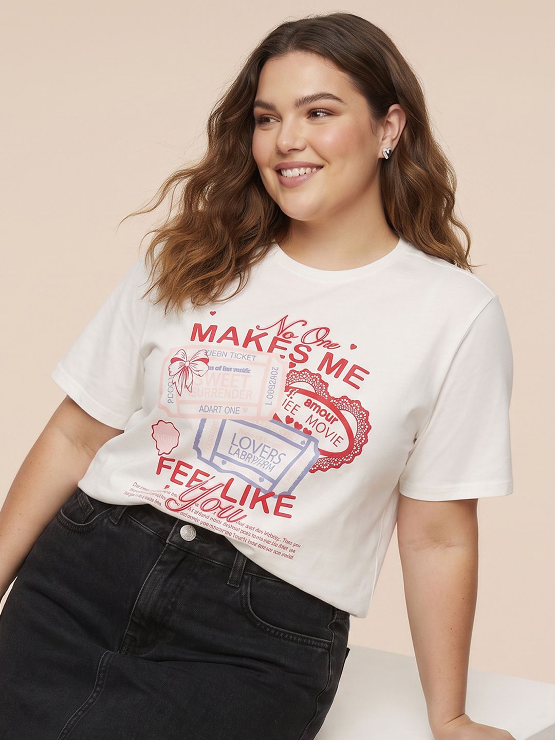 Sztori Plus Size Typography Printed T-shirt