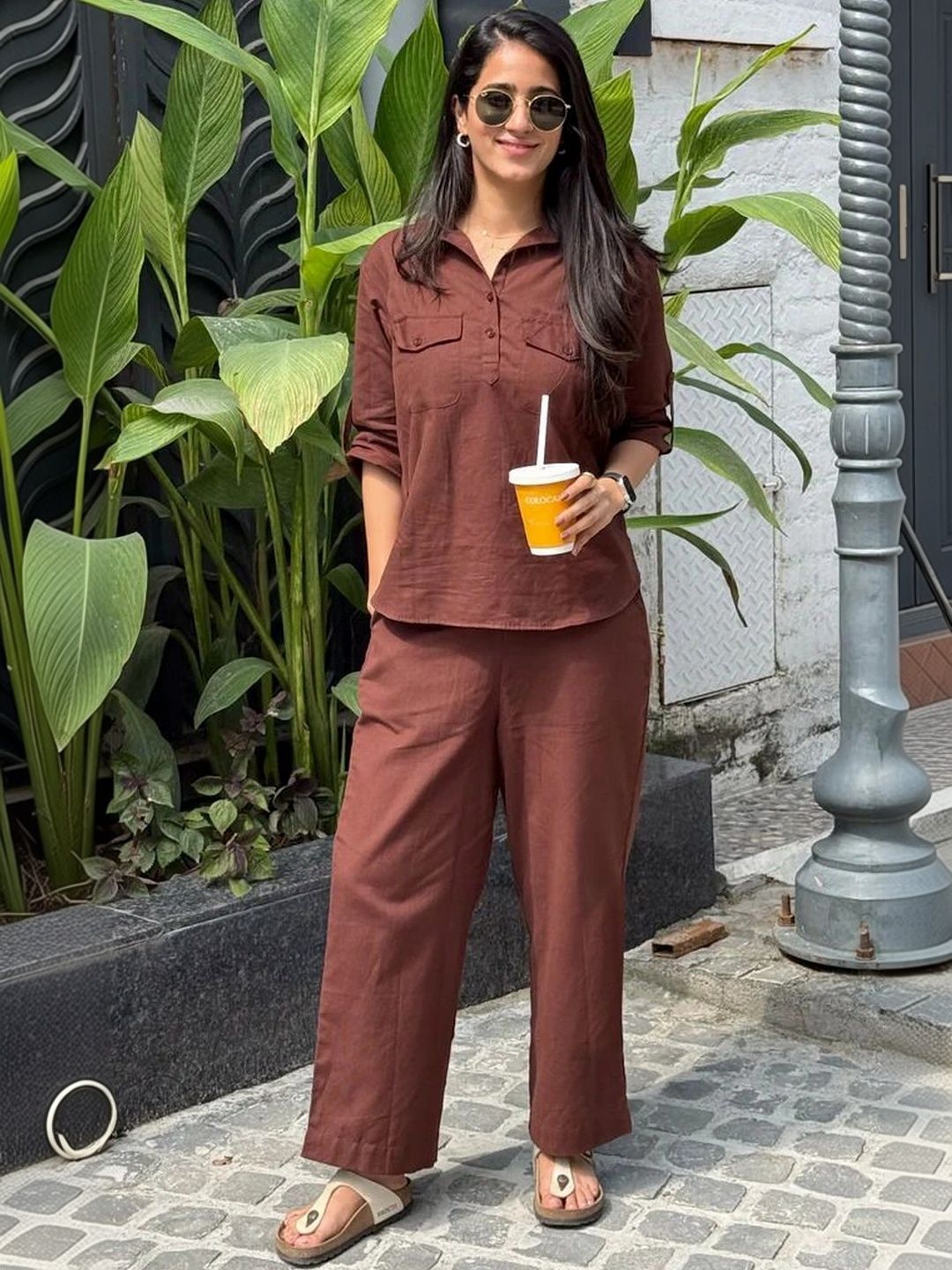 Cotton Solid Shirt with Palazzos