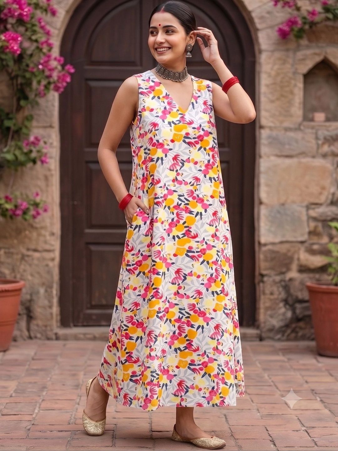 PIMU Floral Print A-Line Maxi Dress