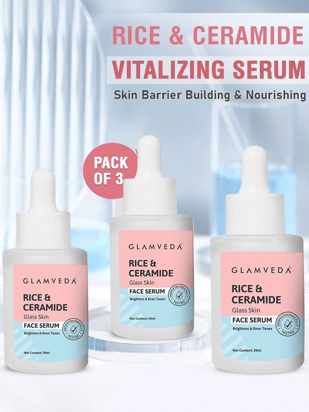 GLAMVEDA Set Of 3 Korean Glass Skin Face Serum with Rice Water- 30ml each