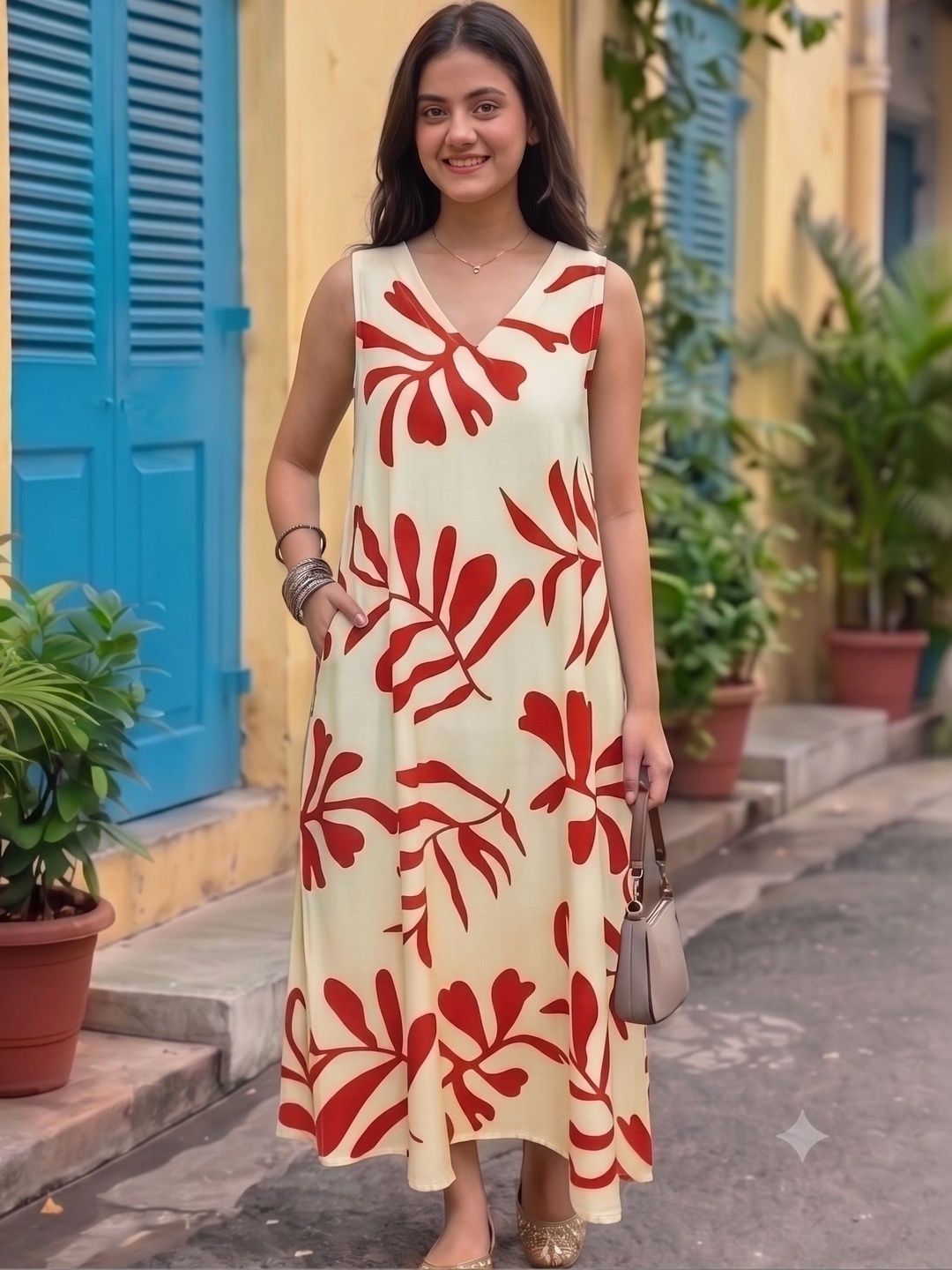 PIMU Floral Print A-Line Maxi Dress