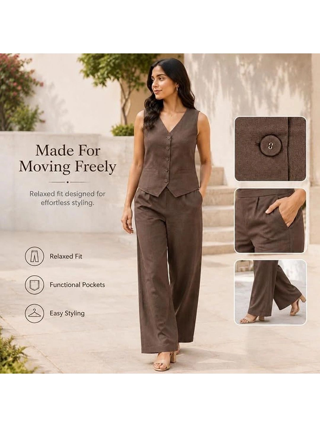 Cotton Solid Waistcoat with Trousers