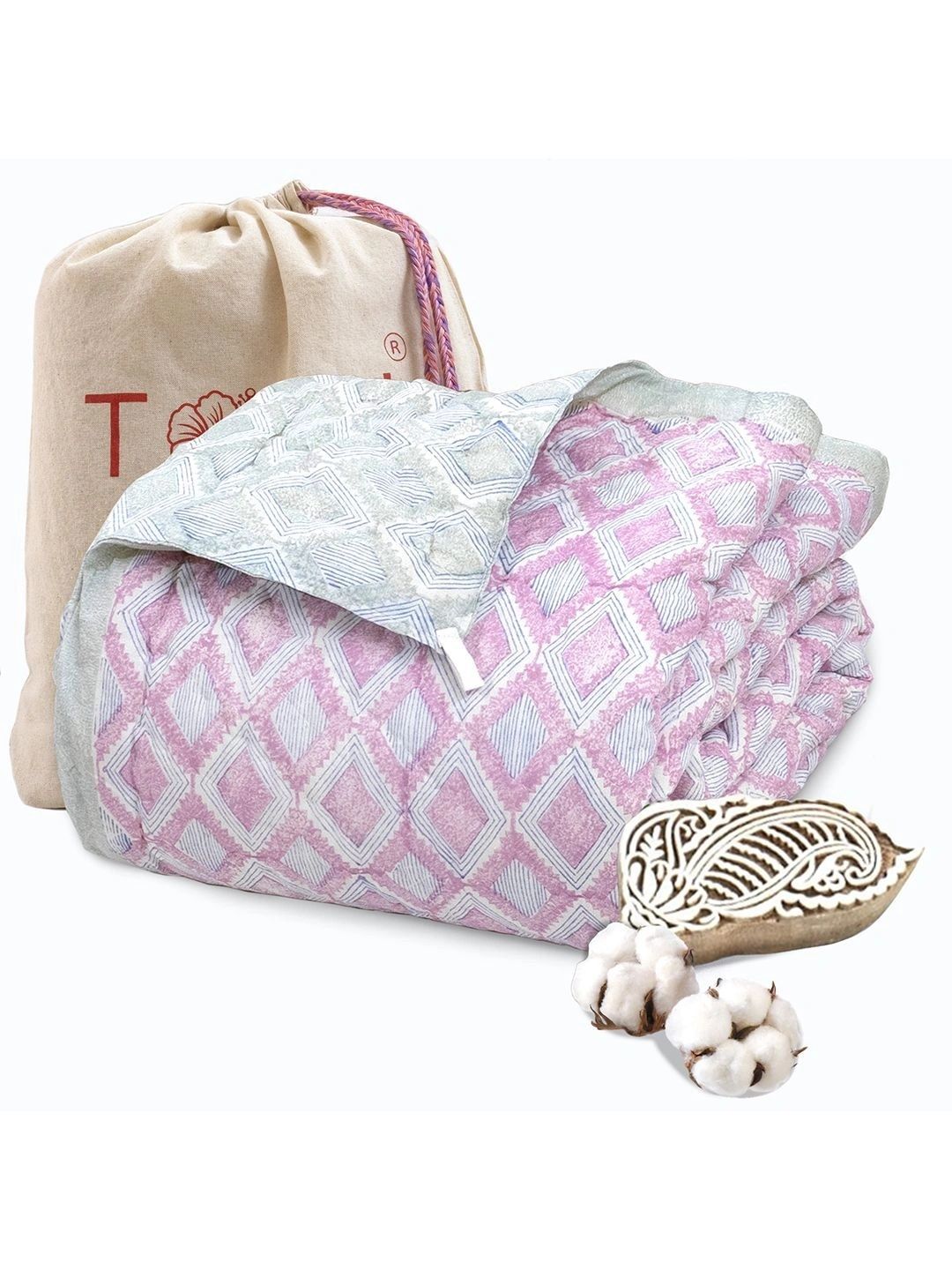 TOAI Blue & Pink Geometric Heavy Winter 500 GSM Quilt