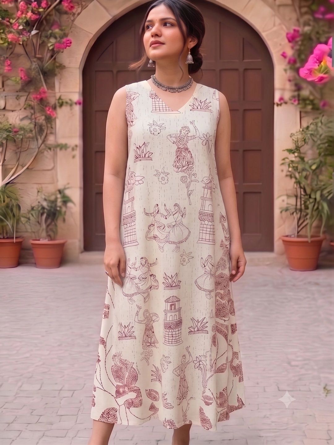 PIMU Ethnic Motifs Print A-Line Midi Dress
