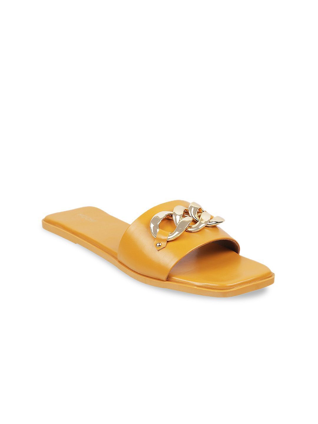 Mochi Women Yellow Embellished Open Toe Flats
