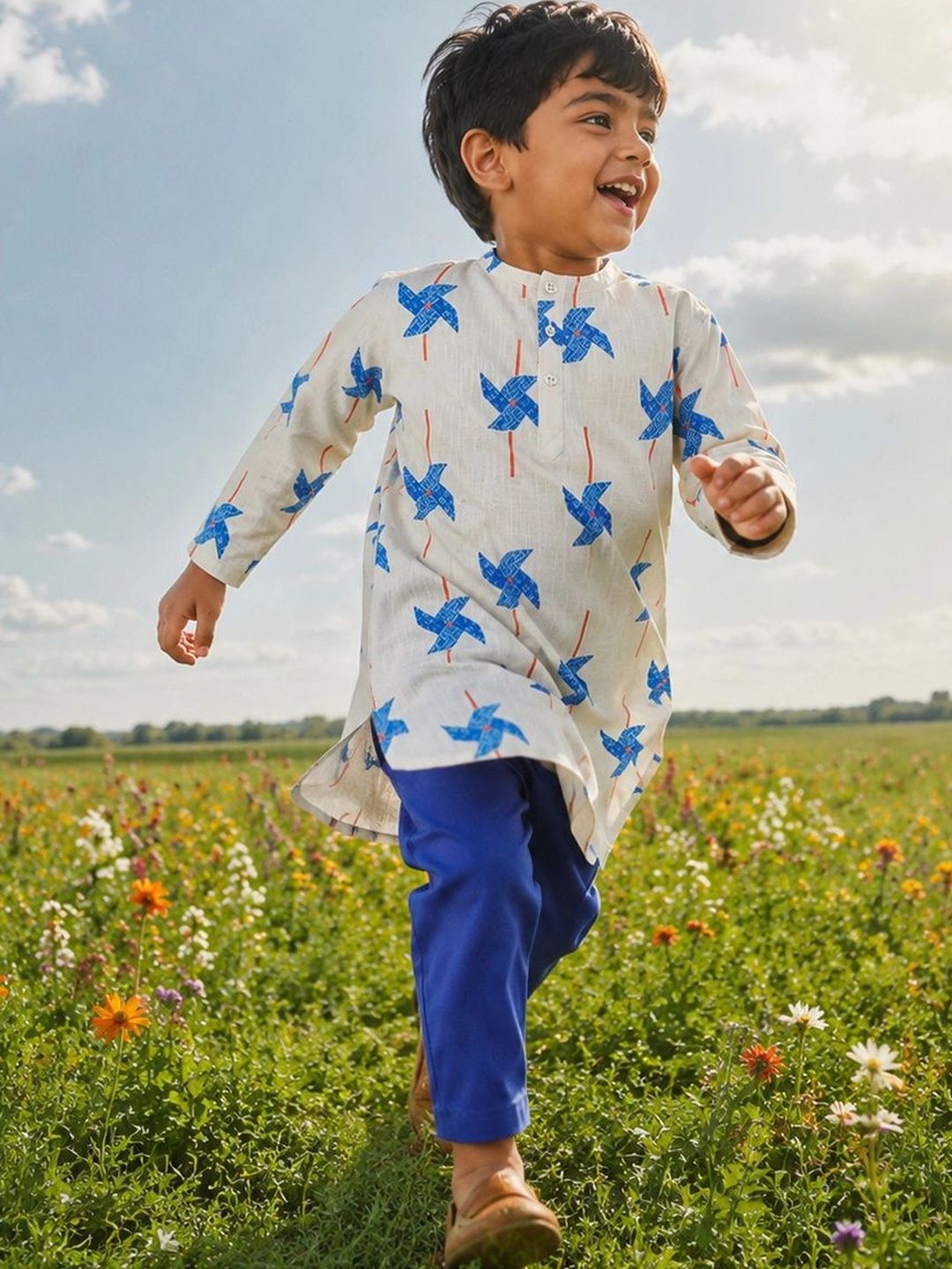 Somersault Boys Floral Printed Mandarin Collar Kurta And Pyjamas