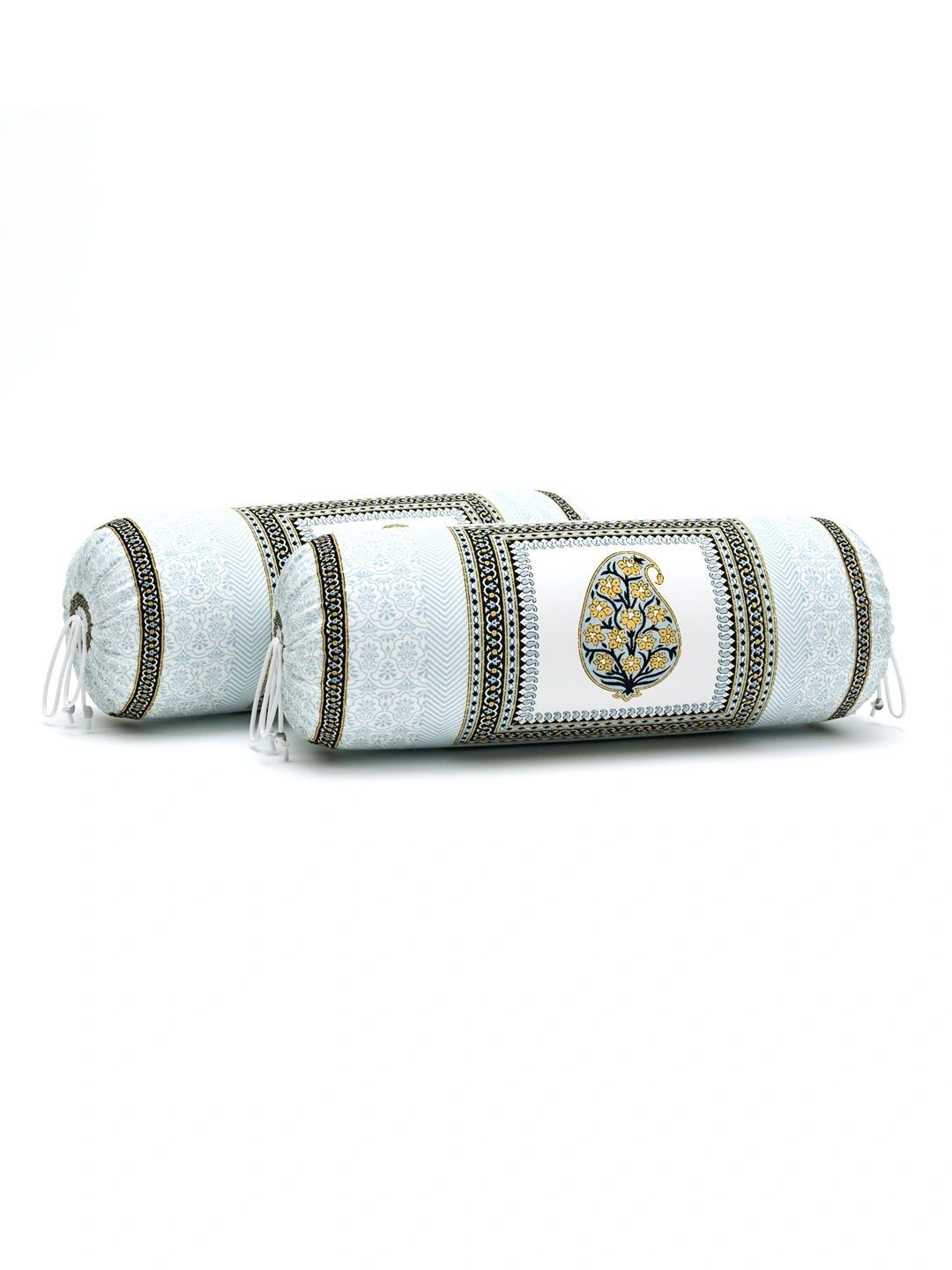BLOCKS OF INDIA 2-Pcs Blue & Black Printed Bolster Covers