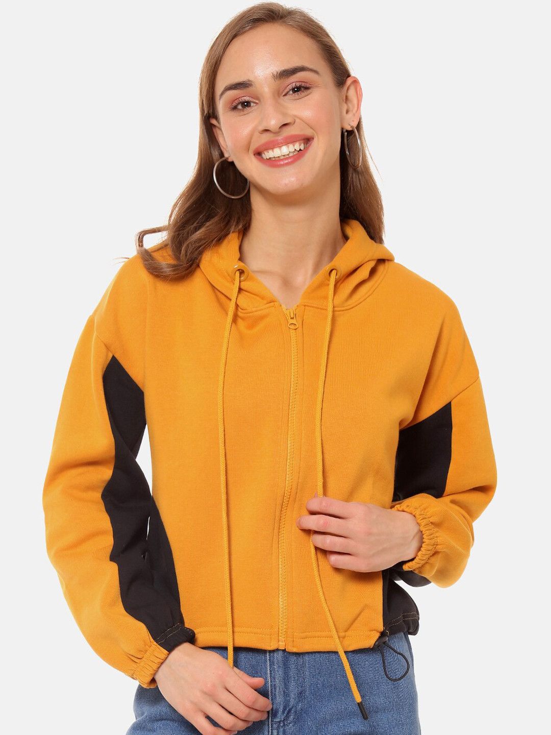 PINACOLADA Women Mustard Yellow Solid Hooded Sweatshirt