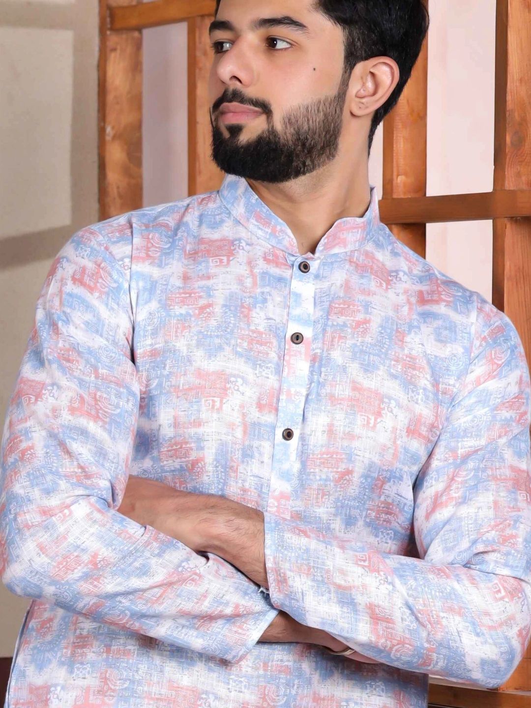 Koshin Printed Regular Linen Kurta with Pyjamas