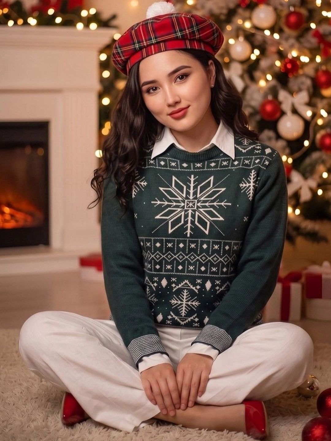 Style Quotient Women Green Printed christmas Pullover