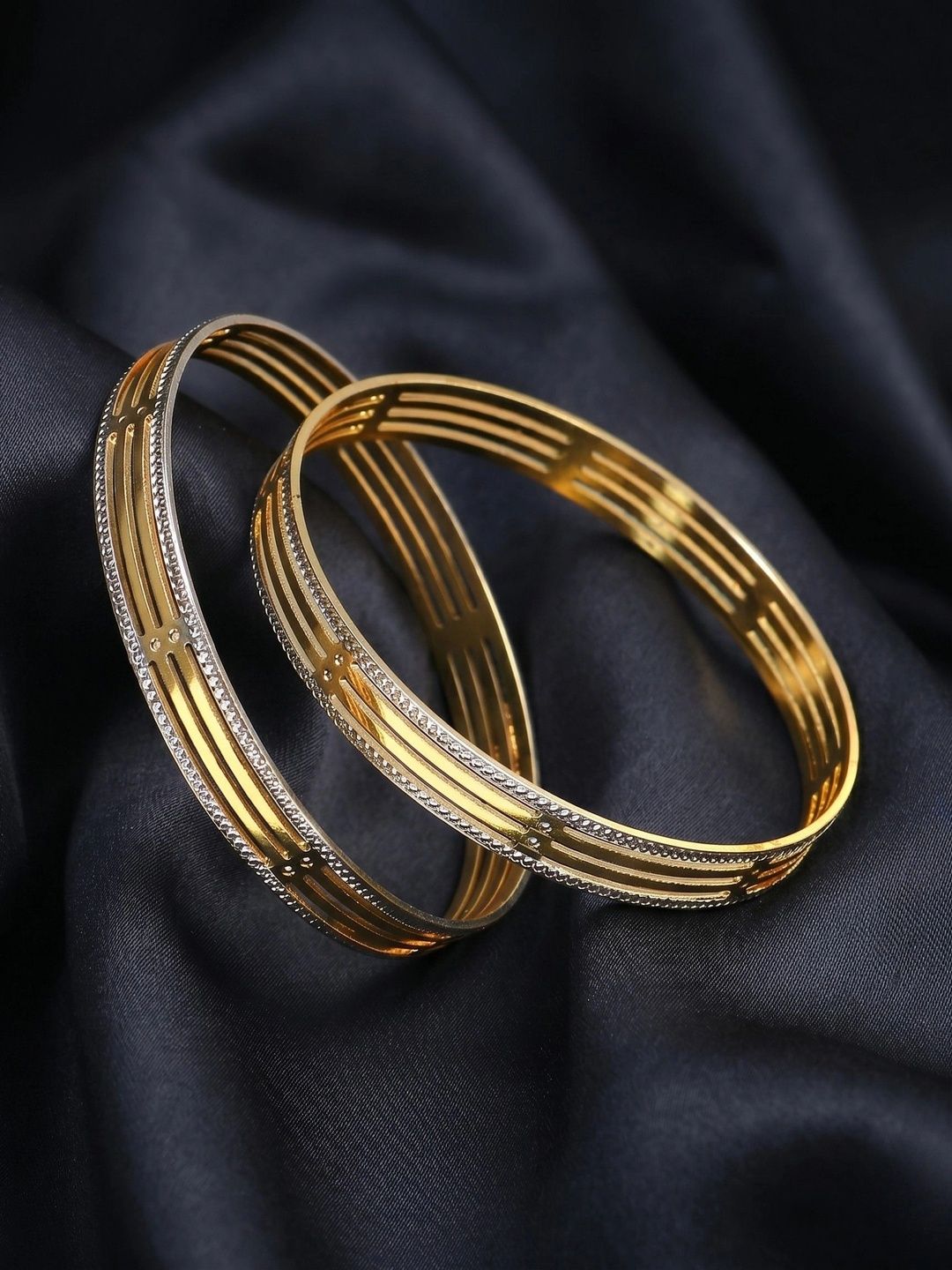 Adwitiya Collection Set of 2 Gold-Plated Artificial Stone Studded Bangles