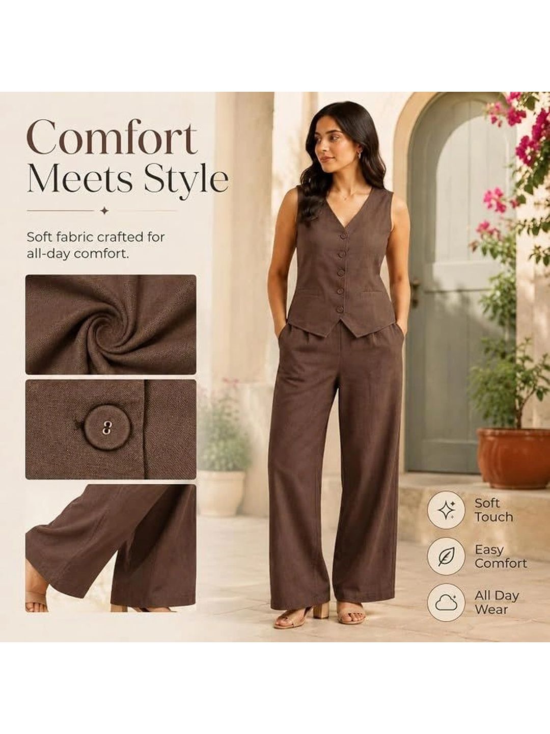 Cotton Solid Waistcoat with Trousers 2