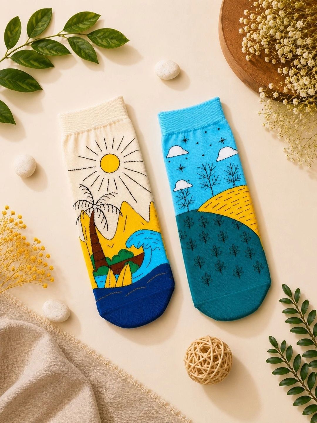 Buy Thela Gaadi Unisex Pack Of 2 Nature Patterned Ankle Length Socks -  - Accessories for Unisex