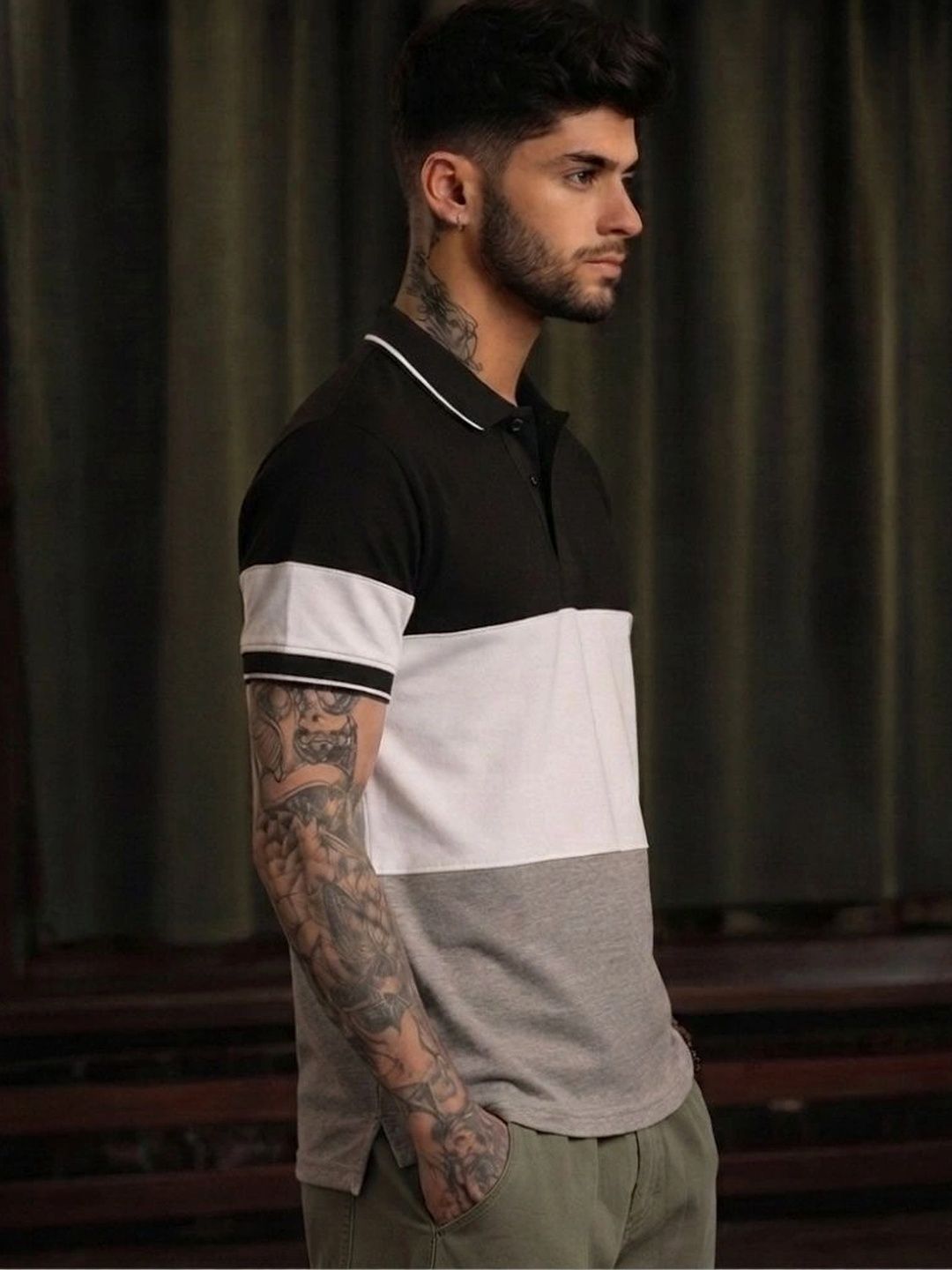 TeeVybe Men Colourblocked Polo Collar T-shirt